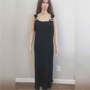 Vintage Linda Lundstrom maxi dress black crepe adjustable shoulder straps